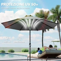 Outsunny Telo di Ricambio per Ombrellone da 3 m a 8 Stecche, Poliestere Anti UV 50+, Grigio(m-5)