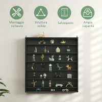 HOMCOM Bacheca Portaoggetti a 6 Ripiani Regolabili in Legno con Ante in Vetro, 80x9.5x83 cm, Nero(m-6)