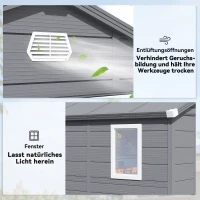 Outsunny Gerätehaus, Gartenhaus, Geräteschuppen mit Lüftungsfenster, Kunststoff, Metall, 240 x 190 x 180/228, Grau(m-6)