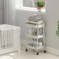 HOMCOM Carrello da cucina, a 3 livelli, con cestini e maniglie, 45 x 32 x 79 cm Rovere(m-5)