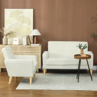 HOMCOM 2-Sitzer-Sofa, Doppelsitzsofa mit Kautschukholzbeinen, Polstersofa für Wohnzimmer, Schlafzimmer, Cremeweiß(m-9)