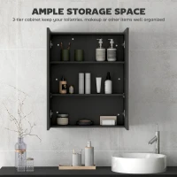 HOMCOM Dulap Suspendat de Baie cu 2 Uși cu Oglindă și 2 Rafturi Interne 60x15x75cm, Negru(m-4)