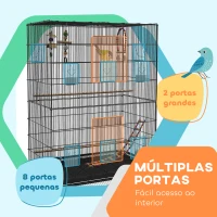 PawHut Gaiola para Pássaros com Rodas Comedouros Poleiros Prateleira Inferior Bandeja Removível 97x58x160 cm Preto(m-4)