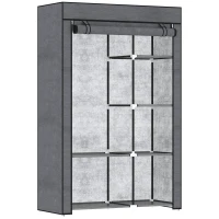 HOMCOM Roupeiro de Tecido Dobrável com 6 Prateleiras e 1 Barra de Pendurar para Dormitório Vestidor 103x43x162,5 cm Cinzento(m-1)