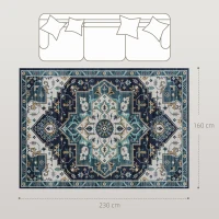 HOMCOM Covor Boho Antiderapant și Lavabil cu Fir Scurt 230x160cm Multicolor(m-3)
