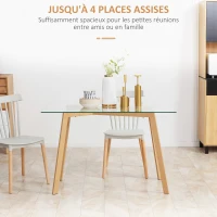 HOMCOM Table à manger pour 4 personnes, 120x60x76cm, table de cuisine, plateau en verre trempé et pieds en acier, transparent(m-4)