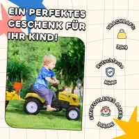 HOMCOM Trettraktor mit Anhänger, Werkzeug, Hupe, für Kinder ab 3 J., Metallrahmen, schwarz-gelb, 133 x 42 x 51 cm(m-7)