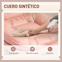 HOMCOM Silla de Oficina Piernas Cruzadas con Asiento Ancho Ruedas Altura Ajustable Doble Acolchado Función Basculante Rosa(m-6)
