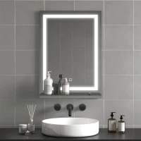 kleankin Espelho para Casa de Banho 50x70 cm com Moldura de Alumínio, Luzes LED Interruptor Tátil e Prateleira de Vidro para Casa de Banho Prata(m-6)