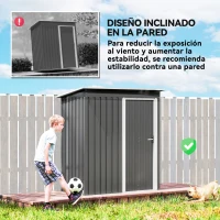 Outsunny Caseta de Jardín Exterior 1,16 m² 163x89x182 cm Cobertizo Metálica con Puerta Corredera y Techo Inclinado Gris(m-6)
