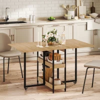 HOMCOM Table à manger pliante sur roulettes 4 personnes avec compartiments ouverts, pour petits espaces, salle à manger, chêne(m-8)
