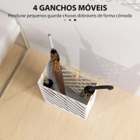 HOMCOM Suporte para Guarda-Chuvas de Aço Galvanizado Estreito com Bandeja de Gotejamento Removível 4 Ganchos 28x14x41 cm Branco(m-5)