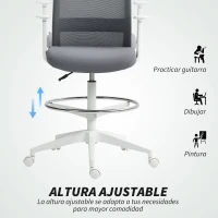 HOMCOM Silla de Dibujo Giratoria de Malla con Reposapiés Soporte Lumbar Respaldo y Altura Ajustable 61,5x57,5x107-121 cm Gris(m-4)