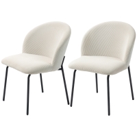 HOMCOM Lot de 2 chaises de salle à manger en velours côtelé, chaises de cuisine avec pieds en acier, 56x58x78cm, crème