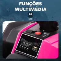 HOMCOM Quadriciclo Elétrico para Crianças de 3-5 Anos Veículo Eléctrico a Bateria 12V com 2 Motores 83x53x55,5 cm Rosa(m-5)