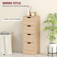 HOMCOM Dulap de Baie Economisitor de Spațiu cu 4 Sertare și Mânere Sculptate Stil Nordico, 29x29x83 cm, Lemn Natural(m-6)