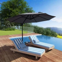 Outsunny 3(m) Offset Parasol Cantilever Hanging Umbrella 360° Rotation w/ Base Dark Grey(m-2)