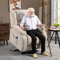 HOMCOM Fotoliu de Ridicare Masajant și Reclinabil cu 2 Buzunare și Telecomandă, 93x104x105 cm, Bej(m-2)