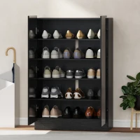 HOMCOM Meuble à chaussures d'entrée avec 2 portes à fermeture douce et étagères réglables pour 20 paires de chaussures noir brillant(m-4)