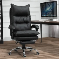 Vinsetto Fauteuil de bureau, chaise bureau ergonomique en similicuir avec large assise rembourrée, dossier inclinable, hauteur réglable, accoudoirs et repose-pied intégrés, charge 135 Kg, noir(m-8)