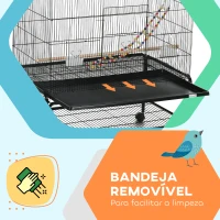 PawHut Gaiola para Pássaros com Rodas Comedouros Poleiros Prateleira Inferior Bandeja Removível 97x58x160 cm Preto(m-6)