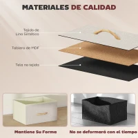 HOMCOM Cajonera de Tela Cómoda con 4 Cajones 4 Bolsillos Laterales 2 Ganchos y Estructura de Acero Beige(m-7)