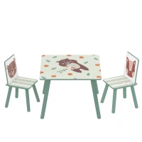 ZONEKIZ Set Tavolo e Sedie 3 Pezzi per Bambini 3-8 Anni in MDF e Legno di Pino, Verde(m-11)