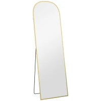 HOMCOM Oglindă de Podea și Perete Modernă din Aliaj de Aluminiu cu Suport Pliabil, 50x161.5 cm, Aur(m-1)
