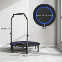 SPORTNOW Klappbares Trampolin Ø102 cm mit verstellbarem Griff Stahlrahmen für Bein- und Körpertraining Blau und Schwarz(m-3)