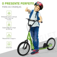 HOMCOM Trotinete com Guiador Ajustável 2 Pneus de Borracha Insufláveis com Travagem Dupla e Rodas 16" 139x58x90-96 cm Verde(m-5)