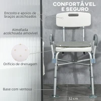 HOMCOM Cadeira de Duche para Idosos com Encosto Apoios de Braço Altura Ajustável Almofada Acolchoada Removível  53,5x52x80-90 cm Branco(m-4)