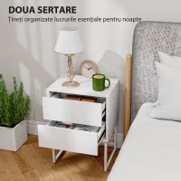 HOMCOM Noptieră Modernă cu 2 Sertare cu Deschidere prin Apăsare 40x30x50cm Alb(m-4)