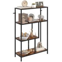 HOMCOM Bibliotecă cu 4 Rafturi, Stil Industrial, Lemn și Metal, 77x30x116cm, Maro(m-11)