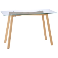 HOMCOM Table à manger pour 4 personnes, 120x60x76cm, table de cuisine, plateau en verre trempé et pieds en acier, transparent
