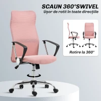 Scaun Ergonomic de Birou HOMCOM Pivotant, Înălțime Ajustabilă și Spătar din Material Textil, 63x65x109-119 cm, Roz(m-5)