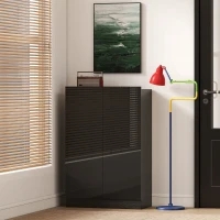 HOMCOM Portascarpe Ingresso con 2 Ante con Chiusura Soft e Ripiani Regolabili per 20 Paia di Scarpe Nero Lucido(m-5)