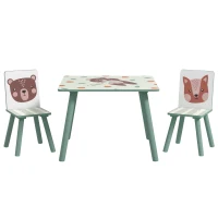 ZONEKIZ Set Tavolo e Sedie 3 Pezzi per Bambini 3-8 Anni in MDF e Legno di Pino, Verde(m-1)