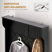 HOMCOM Móvel Cabide de Entrada com Banco Armário de Entrada com Cabide 5 Ganchos e Espaço de Armazenamento 96x34x179,7 cm Preto(m-5)