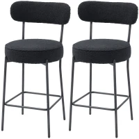 HOMCOM 2-delige Barstoelen met Gestoffeerde Zitting en Voetensteun, Fleece Bekleding, Metalen Frame, Zwart(m-10)