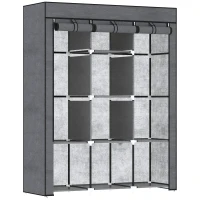 HOMCOM Roupeiro de Tecido Dobrável com 8 Prateleiras de Armazenamento e 2 Barras de Pendurar 125x43x162,5 cm Cinzento(m-10)