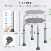 HOMCOM 360° Swivel Shower Chair, Height Adjustable Aluminium Shower Stool with Non-Slip Feet for Disabled, Elderly, Grey(m-4)