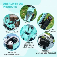 HOMCOM Triciclo para Bebés 2 em 1 de +12 Meses com Capota Dobrável Guiador Telescópico e Removível Bolsa e Porta-Garrafas Verde Água(m-7)