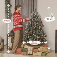 HOMCOM Árbol de Navidad Artificial 150 cm con 581 Ramas con Nieve 44 Piñas y Soporte Metálico Plegable Fácil Montaje Verde(m-3)