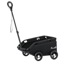 PawHut Hundewagen, klappbarer Hundebuggy für Zwergenhunde bis zu 4 kg, zusammenklappbarer Katzenbuggy mit Griffstange, waschbarem Kissen, Sicherheitsleinen, Aufbewahrungstasche, 4 Räder, Schwarz(m-10)