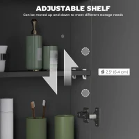 HOMCOM Dulap Suspendat de Baie cu 2 Uși cu Oglindă și 2 Rafturi Interne 60x15x75cm, Negru(m-5)