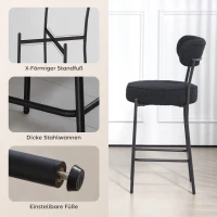 HOMCOM 2-delige Barstoelen met Gestoffeerde Zitting en Voetensteun, Fleece Bekleding, Metalen Frame, Zwart(m-6)