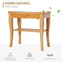 HOMCOM Banco para Casa de Banho de Bambu com Prateleira de Arrumação Antiderrapante Impermeável e Resistente 47,5x26x44,5 cm Madeira(m-4)