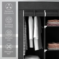 HOMCOM Roupeiro de Tecido Dobrável com 8 Prateleiras de Armazenamento e 2 Barras de Pendurar 125x43x162,5 cm Preto(m-6)