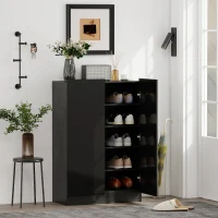 HOMCOM Portascarpe Ingresso con 2 Ante con Chiusura Soft e Ripiani Regolabili per 20 Paia di Scarpe Nero Lucido(m-2)