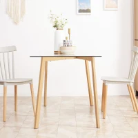 HOMCOM Table à manger pour 4 personnes, 120x60x76cm, table de cuisine, plateau en verre trempé et pieds en acier, transparent(m-7)